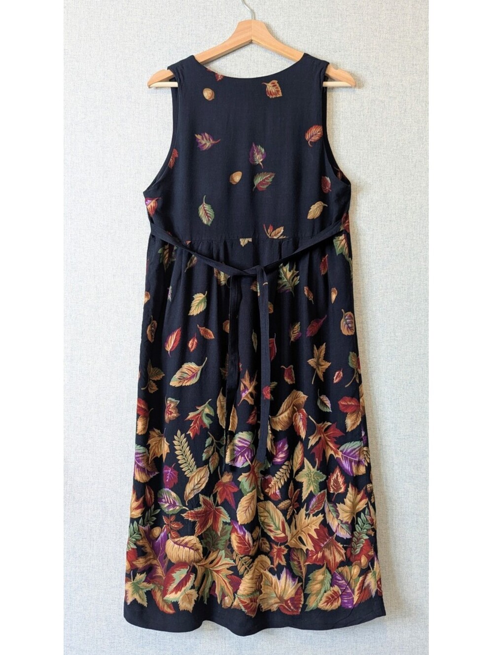 Vintage 90s fall leaves border print midi dress - Picture 4 of 7